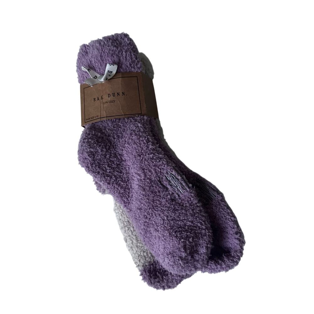 Rae Dunn Fuzzy Socks Bundle, Purple and Ivory NWT